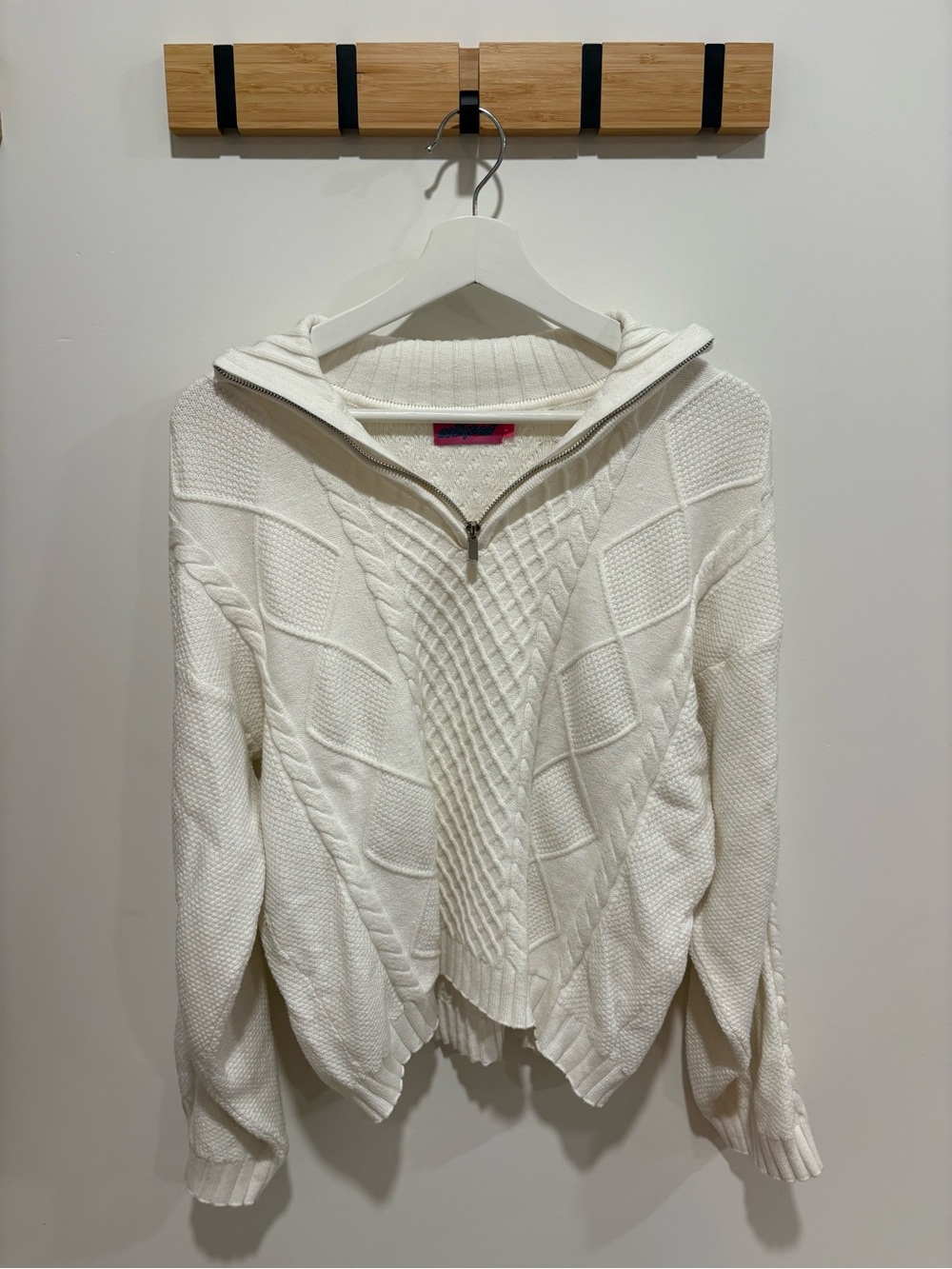 Edikted White Cable Knit Half-Zip Turtleneck Sweater